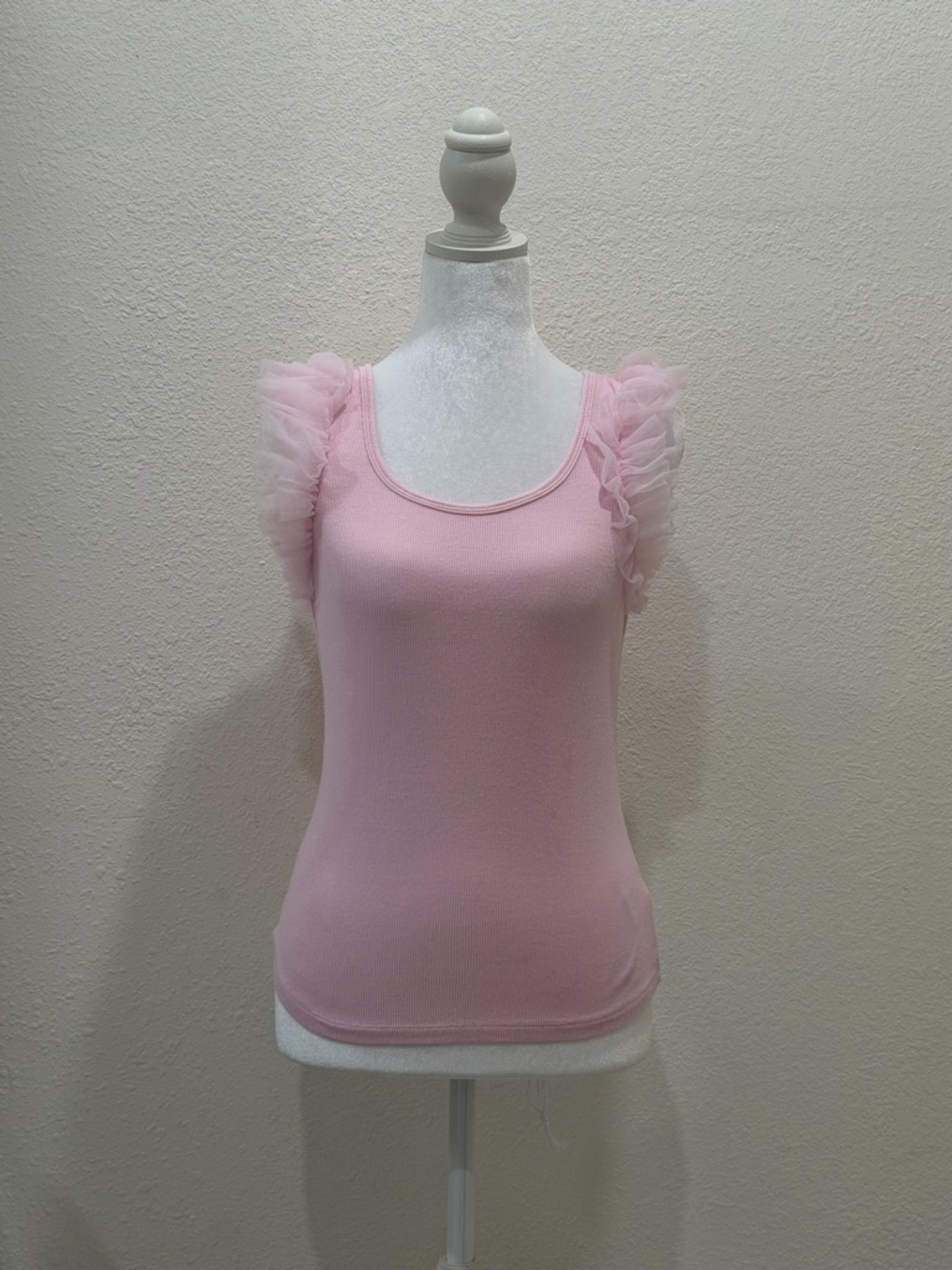 Rachel Zoe Pink Ruffle Tulle Shoulder Tank Top